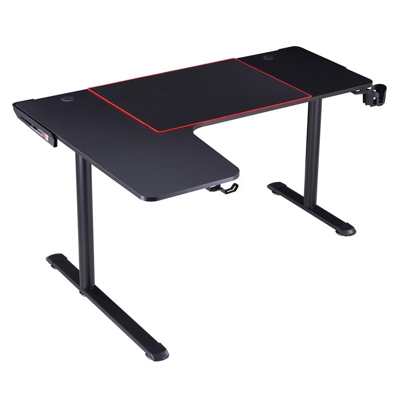 Bowery Hill Modern Metal Gaming Desk with Outlets in Black