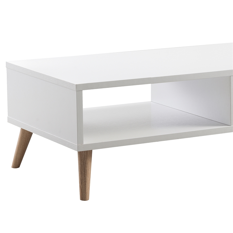 Bowery Hill Wood Coffee Table with Drawer in White and Dark Gray