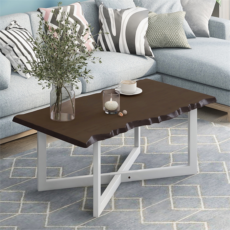 Bowery Hill Contemporary Wood Coffee Table in Oak and White