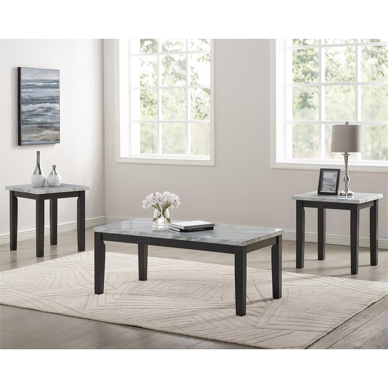 Bowery Hill Wood 3-Piece Coffee Table Set in White Finish