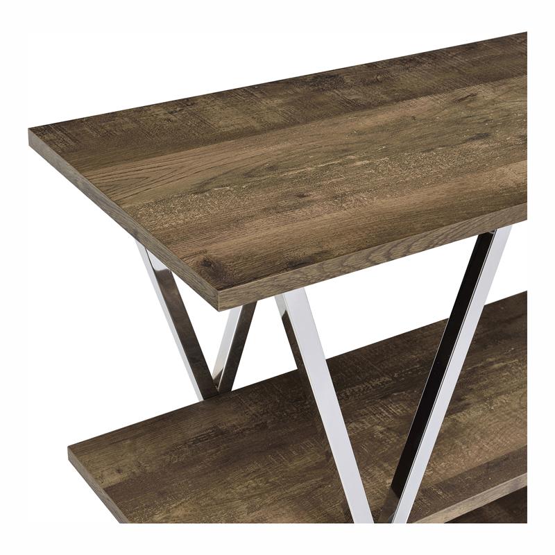 Bowery Hill Industrial 3-Tier Console Table in Chrome and Dark Oak Finish