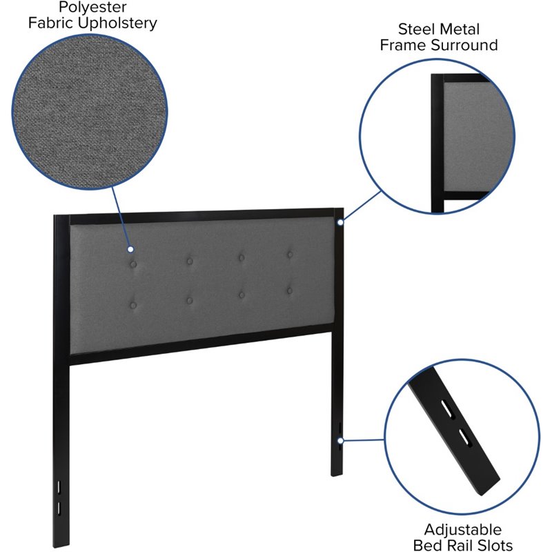 Bowery Hill Fabric Tufted Full Panel Headboard in Dark Gray