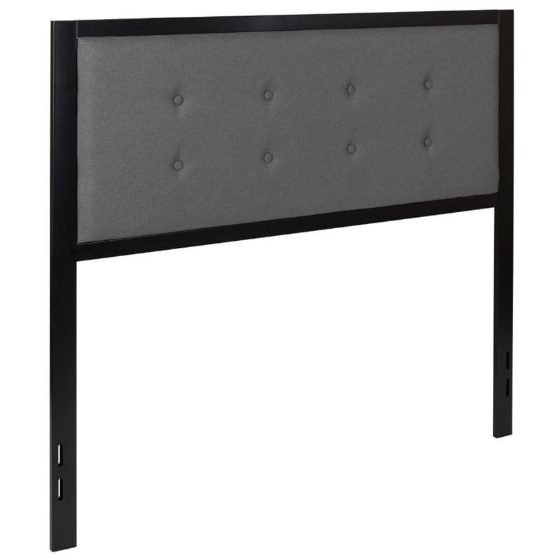 Bowery Hill Fabric Tufted Full Panel Headboard in Dark Gray