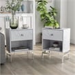 Bowery Hill Wood End Table Set with USB Port in White Marble Finish