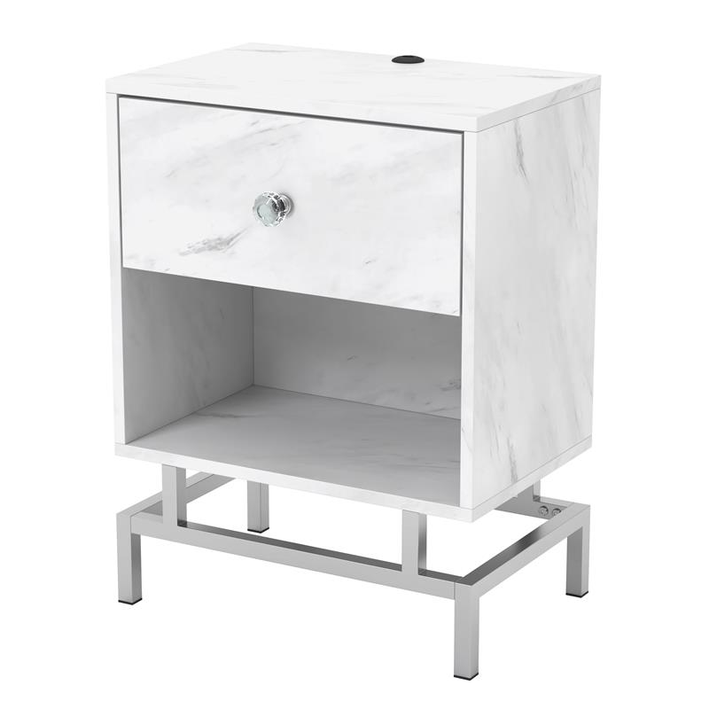 Bowery Hill Wood End Table Set with USB Port in White Marble Finish