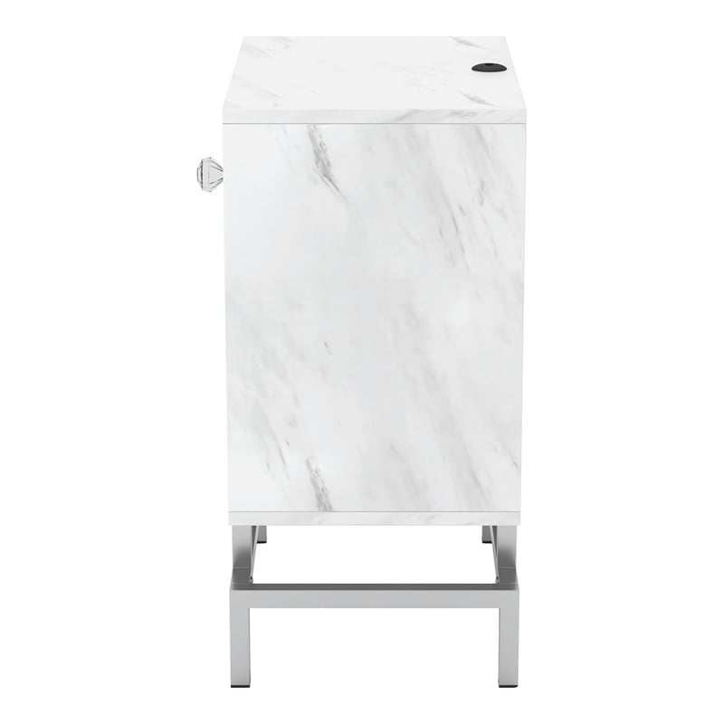Bowery Hill Wood End Table Set with USB Port in White Marble Finish