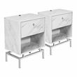 Bowery Hill Wood End Table Set with USB Port in White Marble Finish