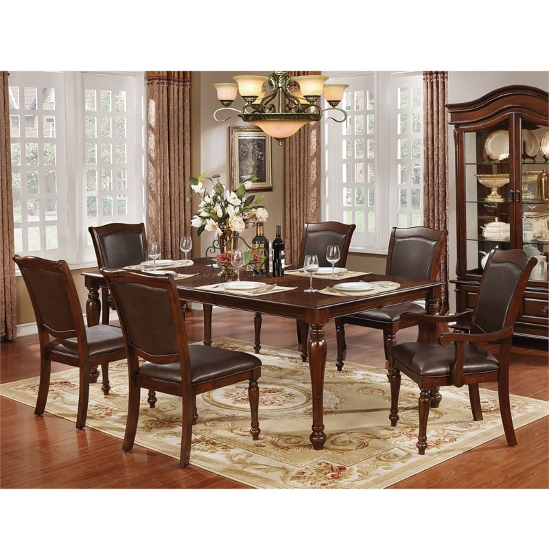 Bowery Hill Wood 7-Piece Dining Table Set in Brown Cherry