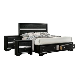 Bowery Hill Contemporary Black Wood King Bedroom Set with Nightstands