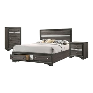 Bowery Hill 3-Piece Wood Queen Bedroom Set with Storage in Gray
