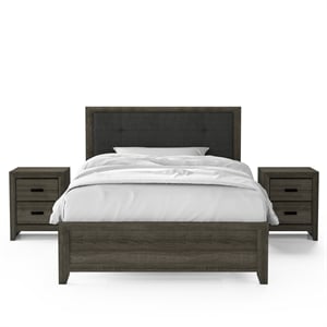 Bowery Hill 3-Piece Full Bedroom Set with Nightstands in Gray Wood