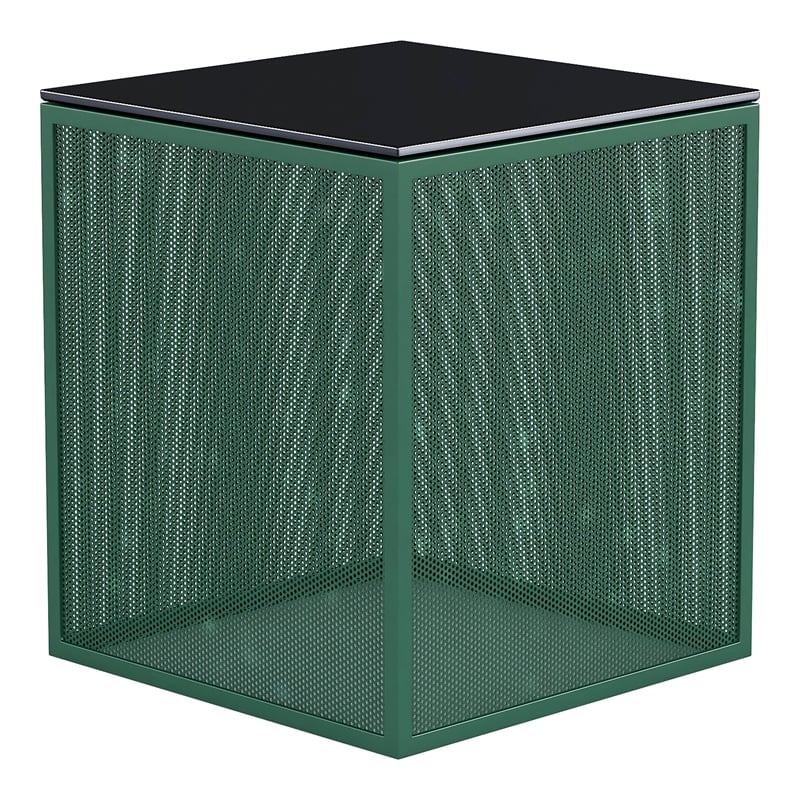 Bowery Hill Green Side Table with Tempered Glass Top and Steel Mesh