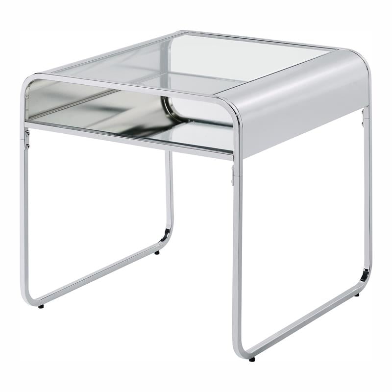 Bowery Hill Contemporary Glass and Chrome End Table with Mirrored Shelf