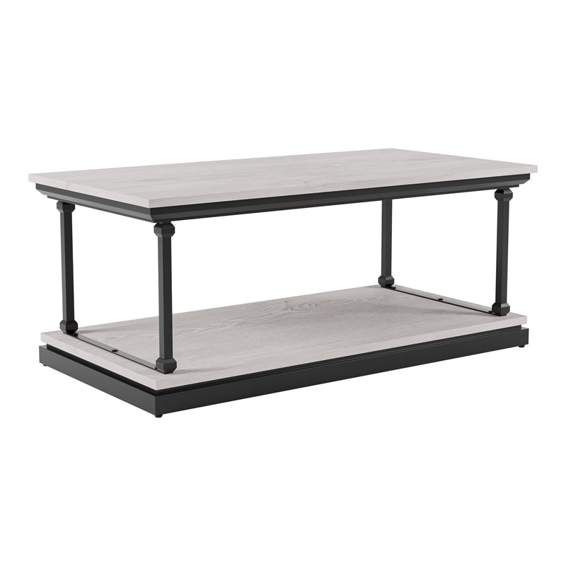 Bowery Hill Transitional Wood Coffee Table with 1 Shelf in Antique White