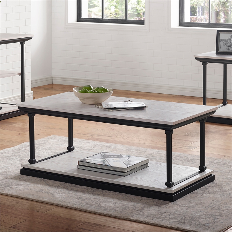 Bowery Hill Transitional Wood Coffee Table with 1 Shelf in Antique White