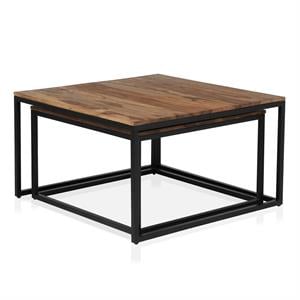 Bowery Hill Rustic Wood 2-Piece Nesting Table Set in Natural Oak