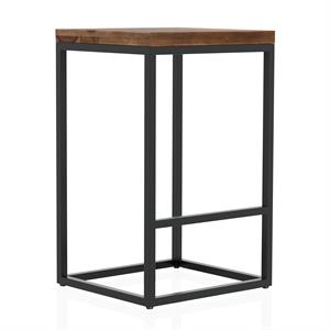 Bowery Hill Square Metal Barstool with Wood Seat in Golden Brown and Black