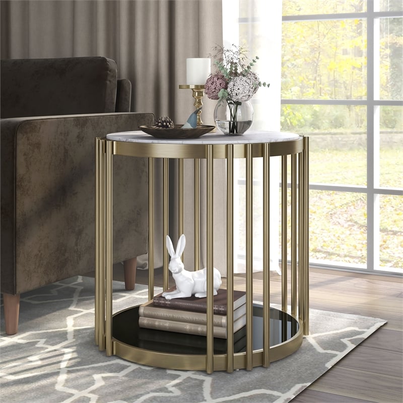 Bowery Hill Contemporary Metal 1-Shelf End Table in Antique Brass