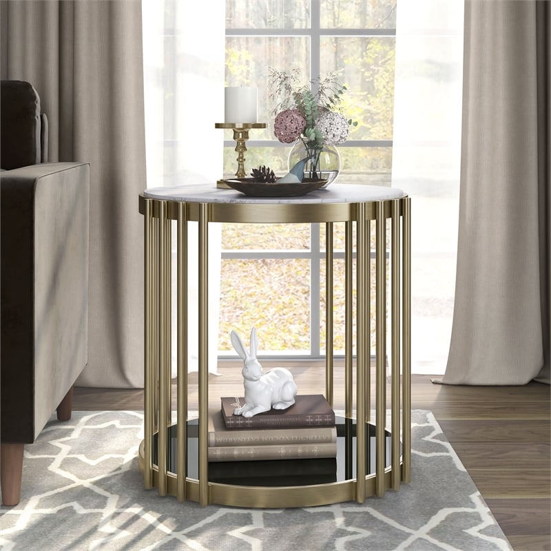 Bowery Hill Contemporary Metal 1-Shelf End Table in Antique Brass