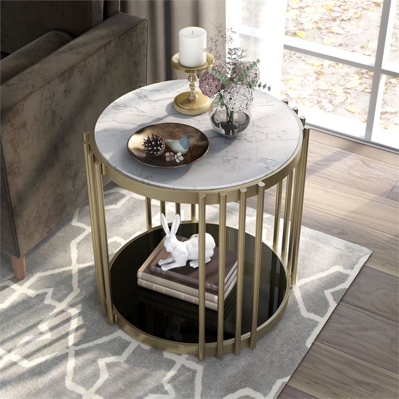 Bowery Hill Contemporary Metal 1-Shelf End Table in Antique Brass