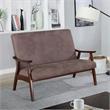 Bowery Hill Faux Leather Loveseat Bench in Brown Finish