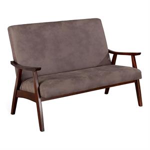 Bowery Hill Faux Leather Loveseat Bench in Brown Finish