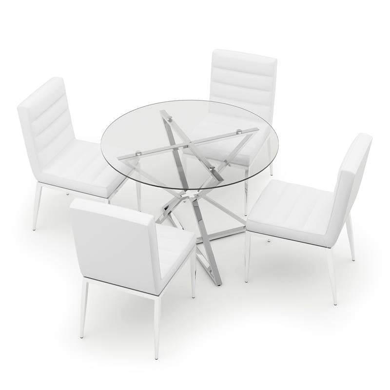 Bowery Hill 5-Piece Metal Dining Table Set in Chrome Finish
