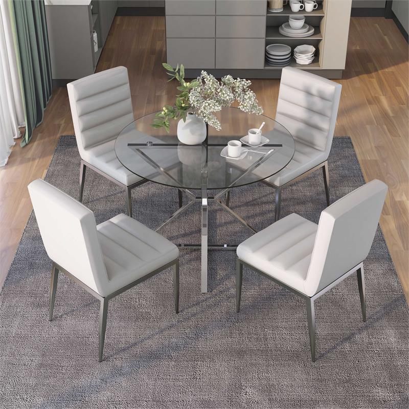 Bowery Hill 5-Piece Metal Dining Table Set in Chrome Finish