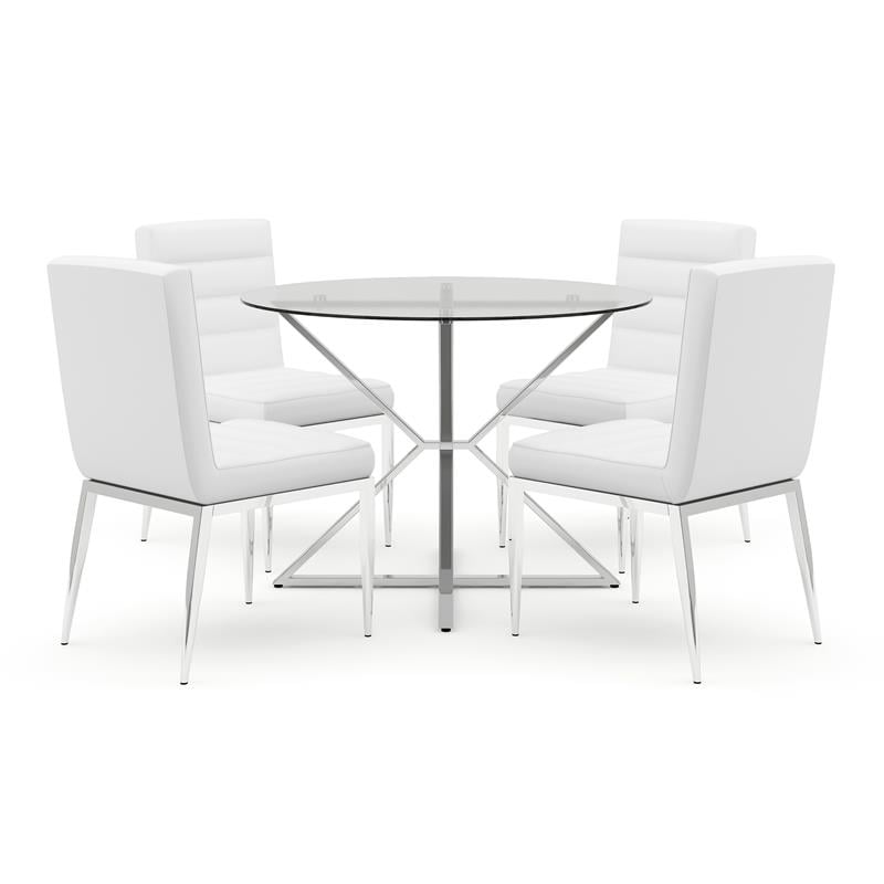 Bowery Hill 5-Piece Metal Dining Table Set in Chrome Finish