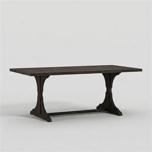 Bowery Hill Rustic Solid Wood Trestle Dining Table in Antique Black