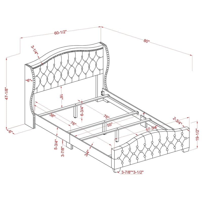 Bowery Hill Full Upholstered Button Tufted Fabric Bed in Dark Gray