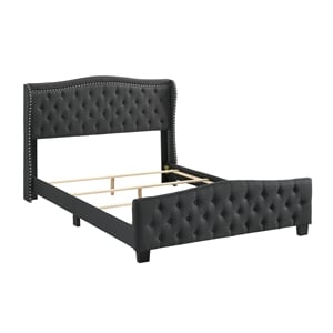 Bowery Hill Full Upholstered Button Tufted Fabric Bed in Dark Gray