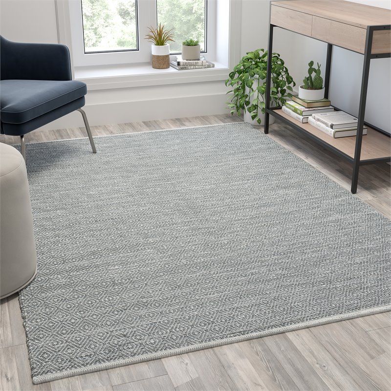 Bowery Hill 89 x 58 Handwoven Diamond Motif Fabric Area Rug in Grey