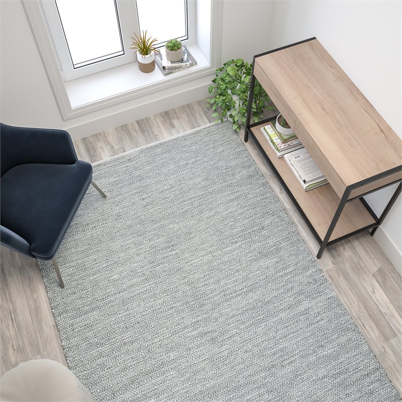 Bowery Hill 89 x 58 Handwoven Diamond Motif Fabric Area Rug in Grey