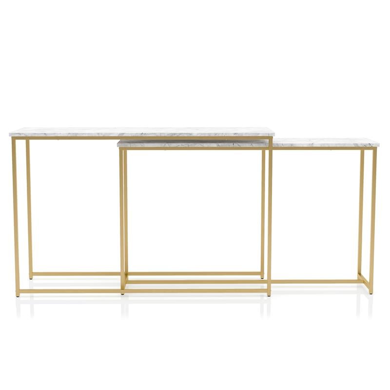 Bowery Hill Metal 2-Piece Nesting Sofa Table Set in Gold and White
