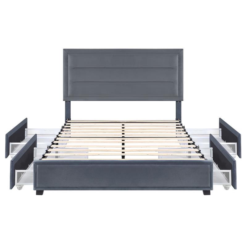 Bowery Hill Platform Fabric Full Bed with Drawers in Gray