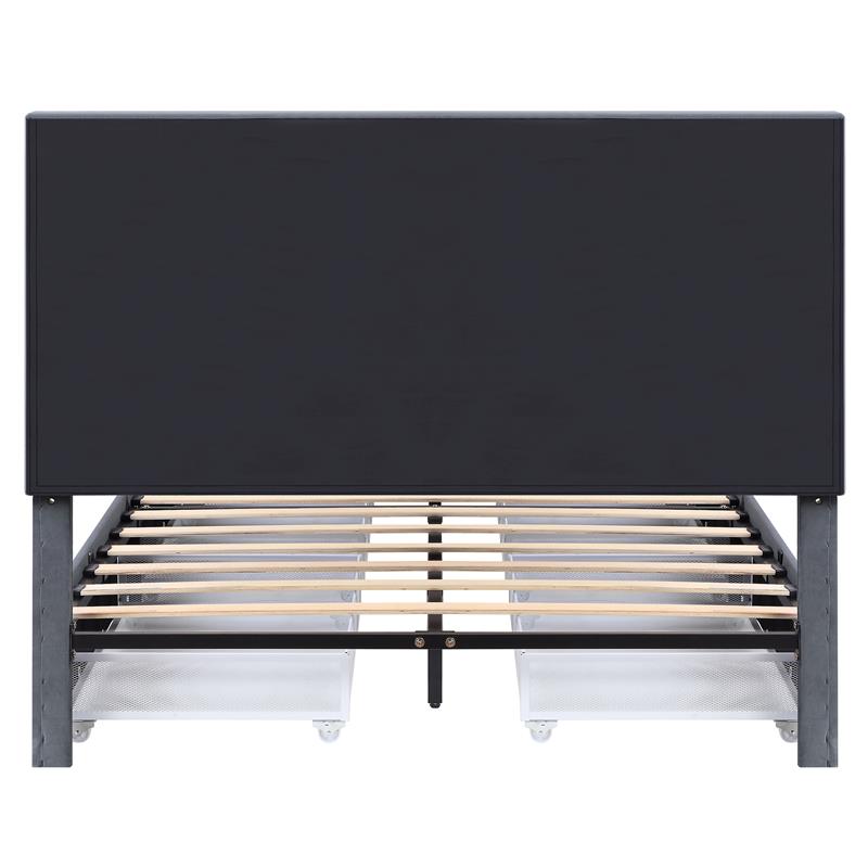 Bowery Hill Platform Fabric Full Bed with Drawers in Gray