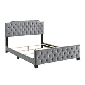 Bowery Hill Light Gray Button Tufted Full Bed with Wood Frame