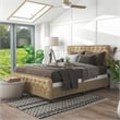 Bowery Hill Brown Button Tufted Queen Bed with Wood Frame