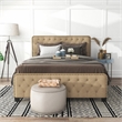 Bowery Hill Brown Button Tufted Queen Bed with Wood Frame