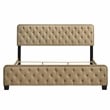 Bowery Hill Brown Button Tufted Queen Bed with Wood Frame