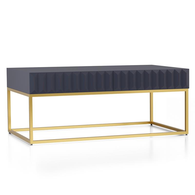 Bowery Hill Metal 2-Drawer Coffee Table in Antique Blue & Gold Finish