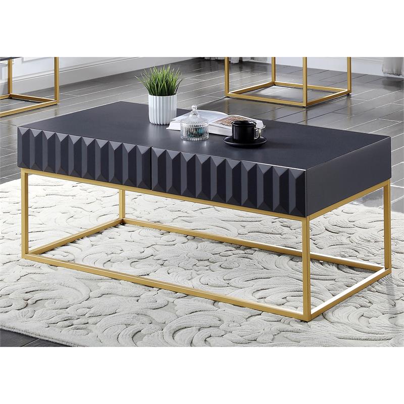 Bowery Hill Metal 2-Drawer Coffee Table in Antique Blue & Gold Finish