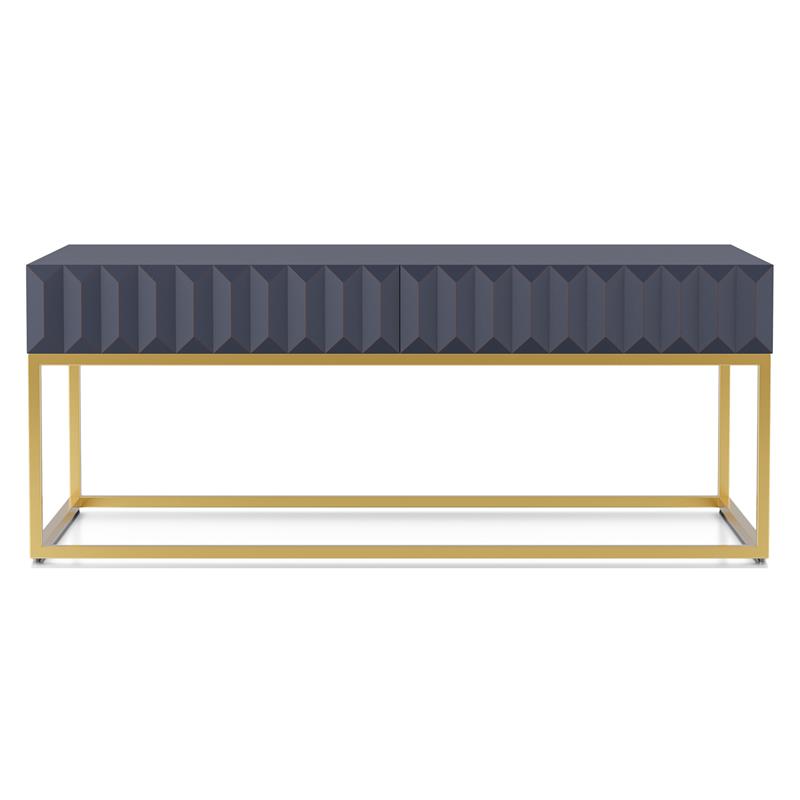 Bowery Hill Metal 2-Drawer Coffee Table in Antique Blue & Gold Finish