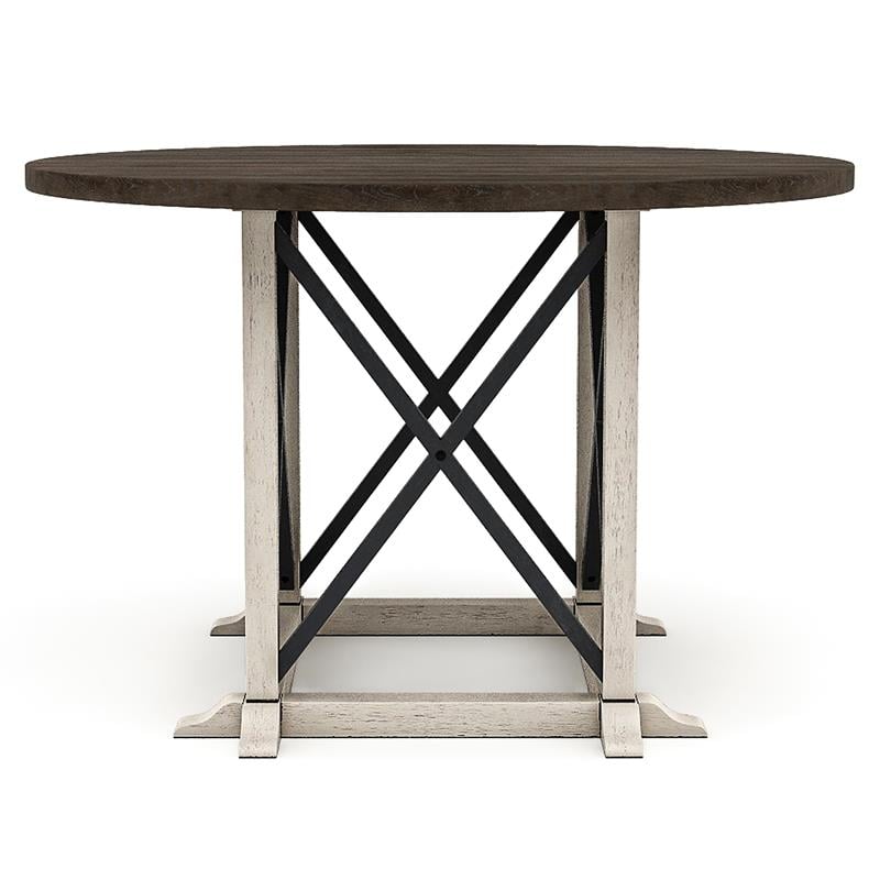 Bowery Hill Rustic Wood Round Dining Table in Antique White Finish