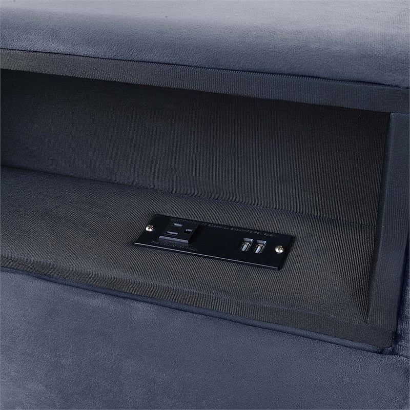Bowery Hill Upholstered Gray Storage Queen Bed Frame with USB Port