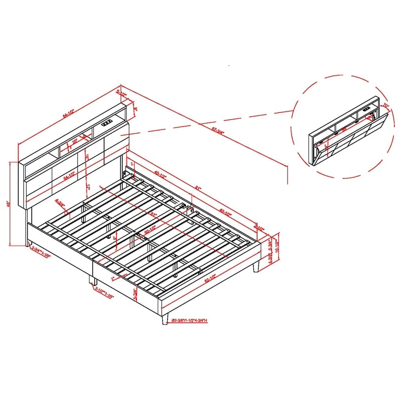 Bowery Hill Upholstered Gray Storage Queen Bed Frame with USB Port