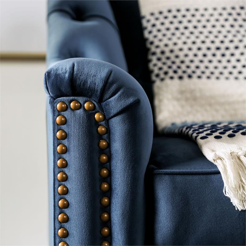 Bowery Hill Transitional Fabric Tufted Sofa with Nailhead Trim in Blue