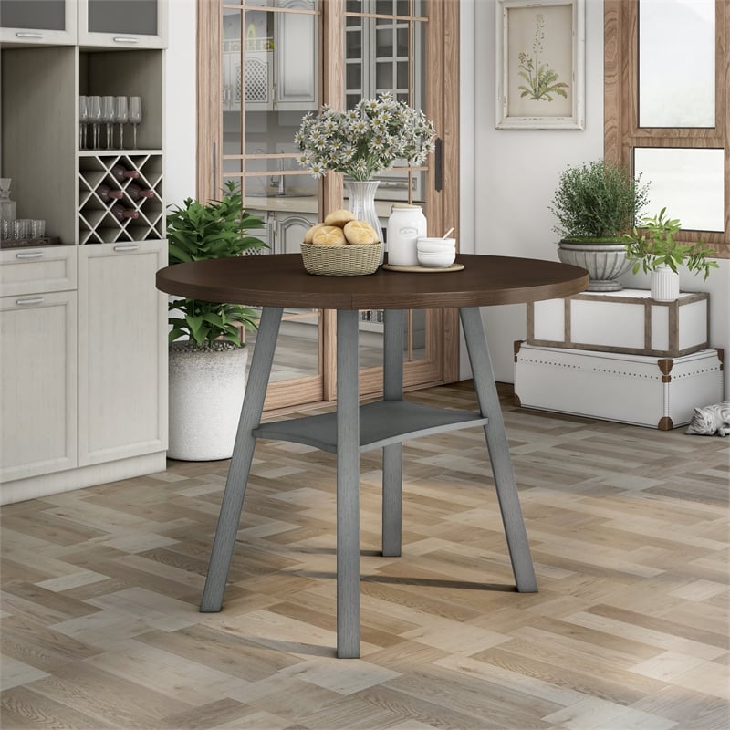Bowery Hill Wood Drop-Leaf Counter Height Table in Oak and Light Gray