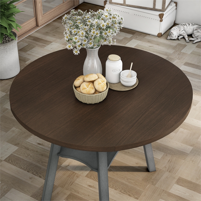 Bowery Hill Wood Drop-Leaf Counter Height Table in Oak and Light Gray